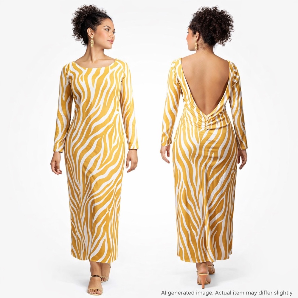 Womens Mustard Zebra Print Backless Dress M Bold Y2K Glam‎ Statement Bodycon
